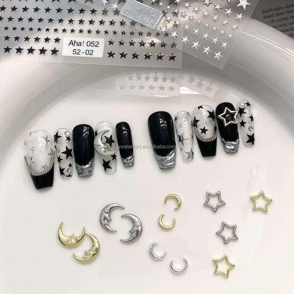 New manicure hot sell metal nail charms in bulk gold silver moon star 3D nail art accessories