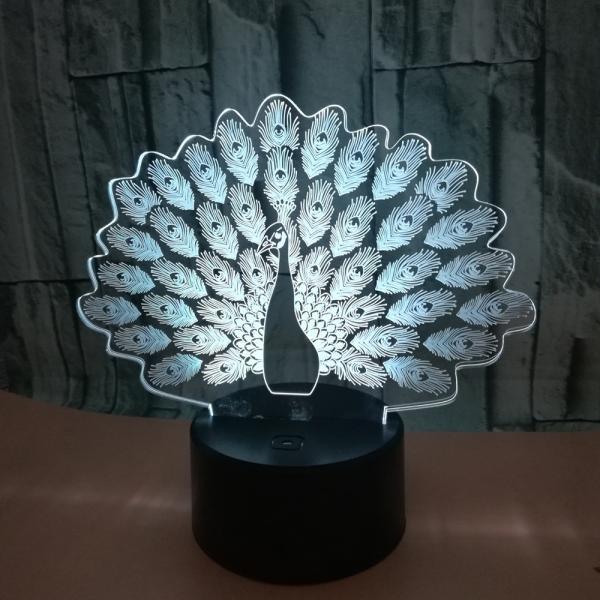 New peacock 3D night light Colorful touch LED visual Gift decoration atmosphere 3D small table lamp