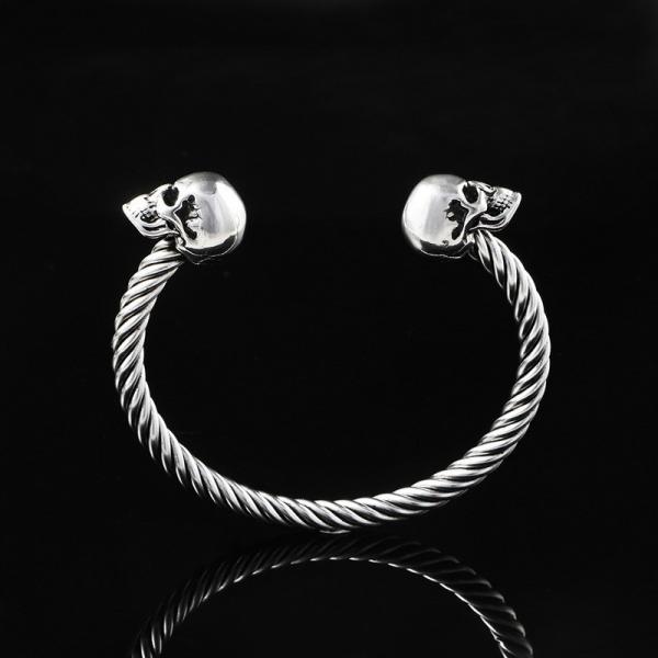 Mighty Opening Double Skull Stainless Steel Twisted Wire Men's Explosive Bracelet