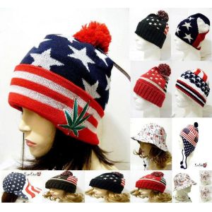 Flag Girls Pom Pom Beanie Hat Slouchy Knitted Ski Cap Kepp Warm For Winter
