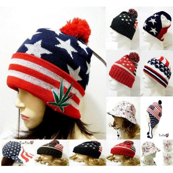 Flag Girls Pom Pom Beanie Hat Slouchy Knitted Ski Cap Kepp Warm For Winter