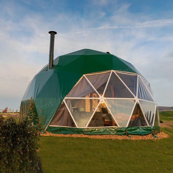 Buy Dark Green Glamping Geodesic Dome Tent Material PVC Canvas 6m Prefab Tent at wholesale prices