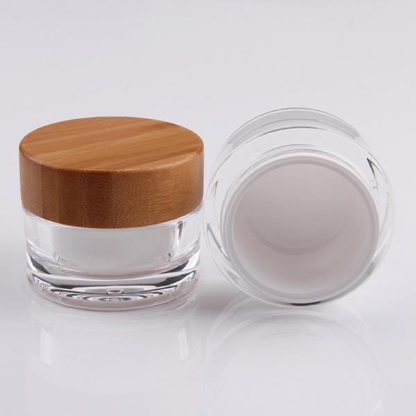 Buy 30g 50g Round Double Wall Jars , Glass Cosmetic Cream Jar With Bamboo Lid at wholesale prices