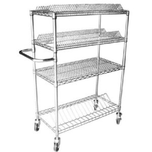4 Layers Chrome Wire Basket ESD Shelf Trolley With Handrail