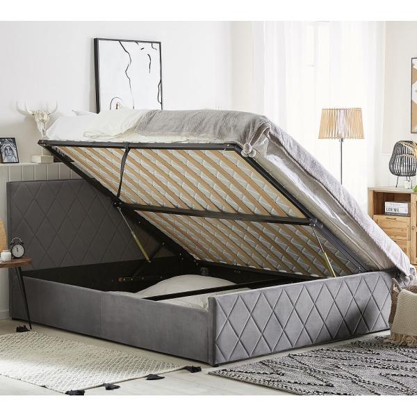 Buy Upholstered Plywood Bed Frame Grey Velvet Fabric With Gas Lift Storage at wholesale prices