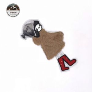 Brown Coat Little Girl Sew On Embroidered Patches 22.5 * 12CM Size towel