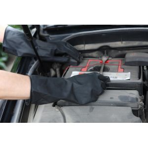 Black Safety Waterproof Rubber Work Gloves , Industrial Latex Gloves Tear