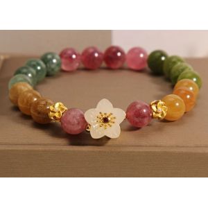 14cm - 16cm Colorful Tourmaline Bracelet Jade Flower Bracelet