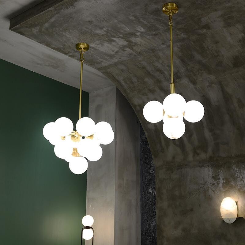Dustproof Glass Pendant Lamps White Milk Glass Globe Chandelier Antioxidant
