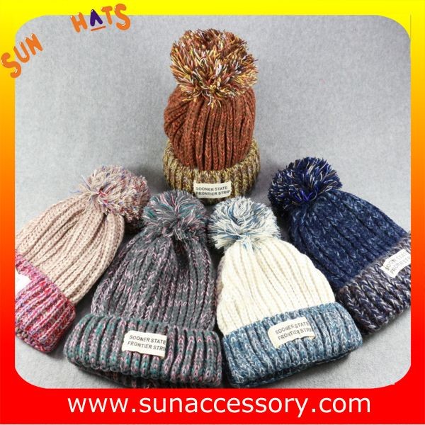 Buy AK17014 Sun Accessory customized wholesale knitted beanie caps and hats with Pom pom  ,caps in stock MOQ only 3 pcs at wholesale prices