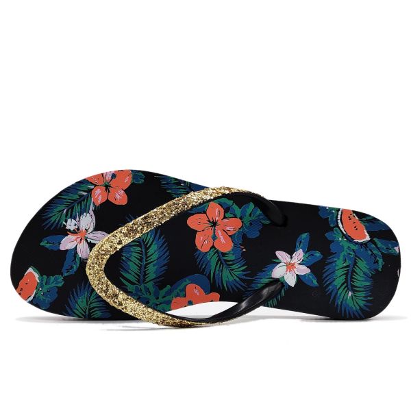 Glitter Uppers Floral Print Women's Flip Flops Shoes Sandals OEM Brand