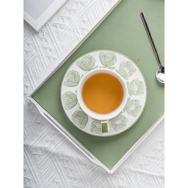Sustainable Nordic Style Printed Flower Ceramic Coffee Cup And Saucer 200ml Volume