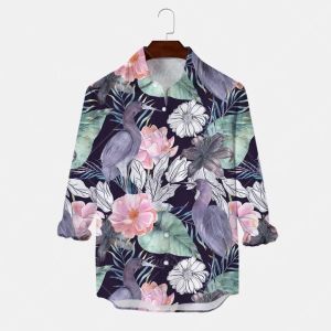 Fashion Trend Men′s Printed Hawaiian Resort Long-Sleeved Men′s Shirt.