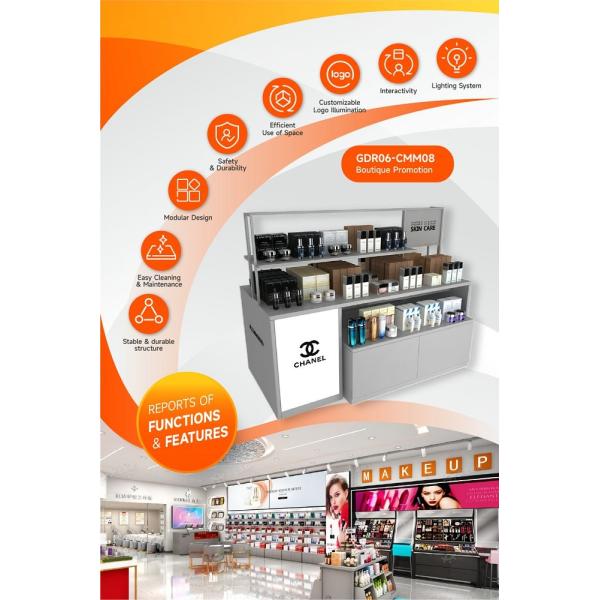 GDR06-CMM08 Makeup Display Stand with 60mm Soft Film Light Box and LED Strips for High-End Cosmetics Store