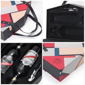 Luxury PU Leather Rigid Red Wine Bottle Gift Box Customized