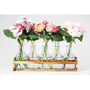 Glass Flower Vase with Wooden Holder Vases for Flowers