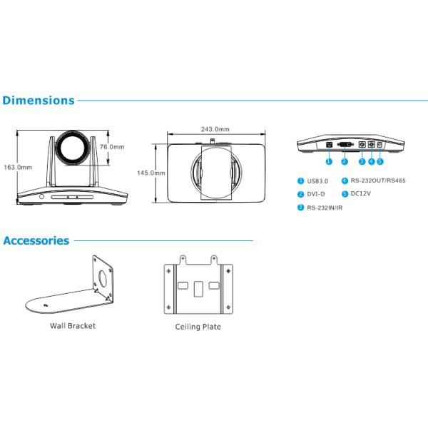 Hawkvine VC004 USB3.0 HD PTZ Auto Tracking Conference Camera 1080P 12x Optical Zoom with Pan & Tilt Camera Manufacturer