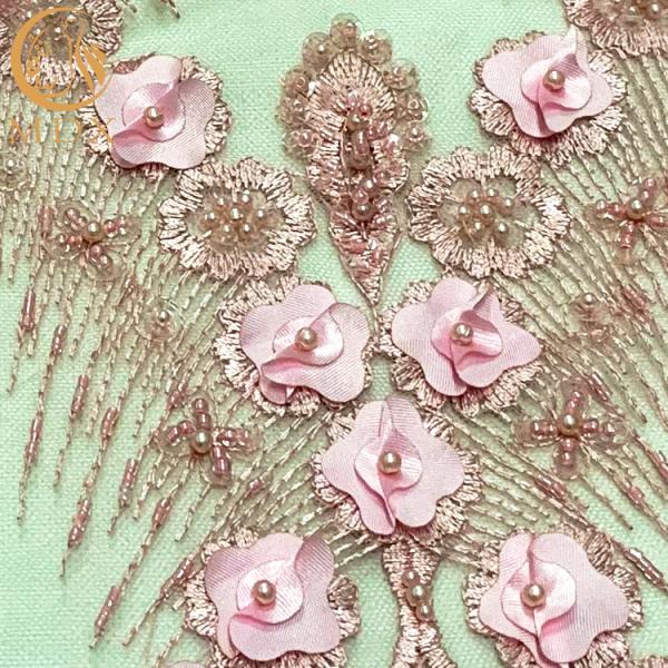 Pink 3D Flower Embroidered Lace Fabric For Wedding Dresses