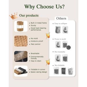 Large Laundry Hamper Laundry Basket Round Handwoven Wicker Laundry Baskets