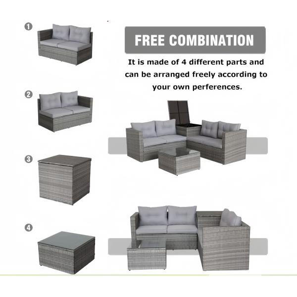 L Shape Pe Rattan Sofa Conversation Sectional Sofa Storage Box Backyard Porch Poolside