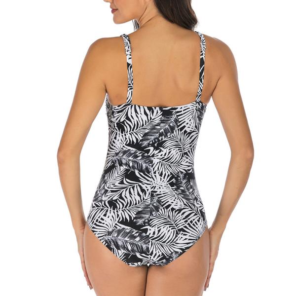 White Sexy Swimwear One Piece Girls Black Banana Leaf Bathing Suit