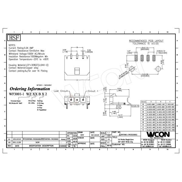 3.0mm Wafer Single Row Right Angle SMT With Clip Connector wire to board connector