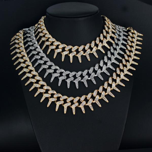 Brand New Gold Plated Men Women Cuban Necklaces Rhinestone Iced Out Curb Cuban