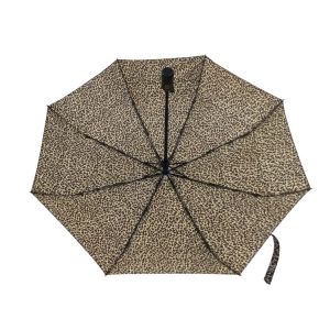 Compact Leopard Polyester 190T Three Fold Umbrella
