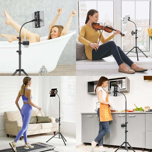 Adjustable Long Gooseneck Phone Holder 64.96 Inch Tripod Tablet Stand