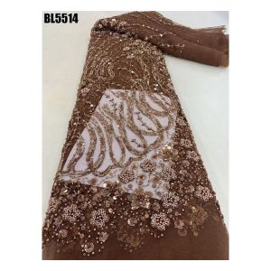 Quality Exquisite brown handmade beaded lace embroidery african french lace fabric sequin wedding dress Ghana fabric women clothing for sale