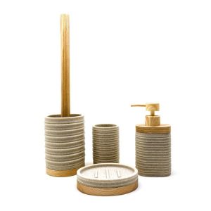 Ribbed circles line polyresin bathroom sets wood base bathroom countertop