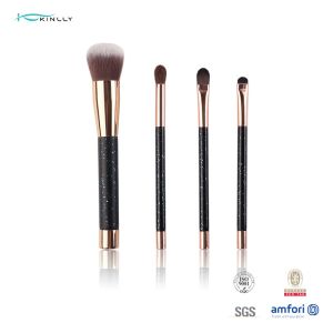 Plastic Handle 4Pcs Mini Cosmetic Makeup Brush Set Aluminium Ferrule
