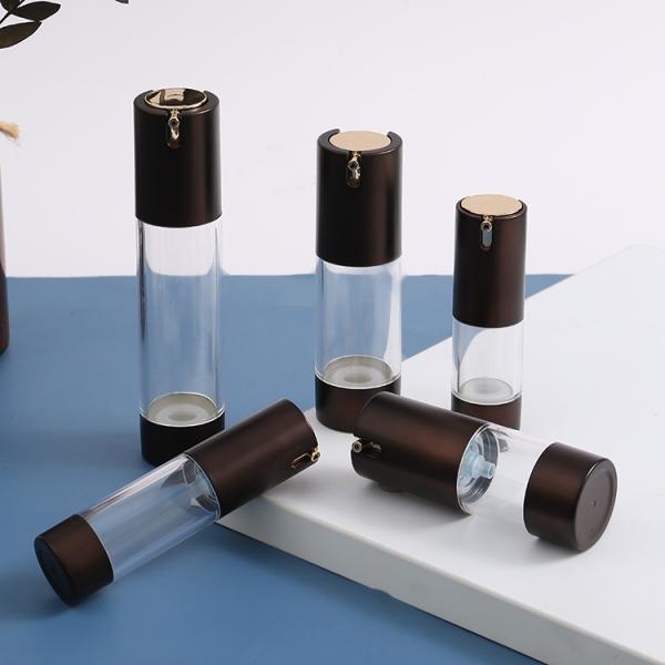 15ml 30ml 50ml Plastic Black Lotion Luxury Serum Matte Silver Pump Round Airless Pump Bottle for Essential Oil AS Plastic Type