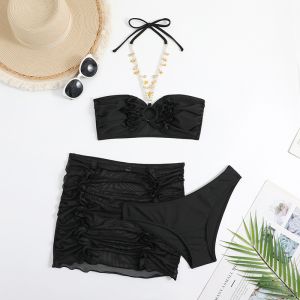 China New Solid Strapless Bikini Style For Summer Beach Black Sexy Swimwear New Type Comfortable Upf50+ on sale