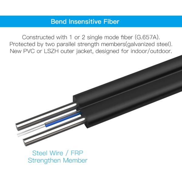 OEM Drop Wire Fiber Optic 2 Core Ftth Indoor Cable FRP KFRP Steel Strength Member