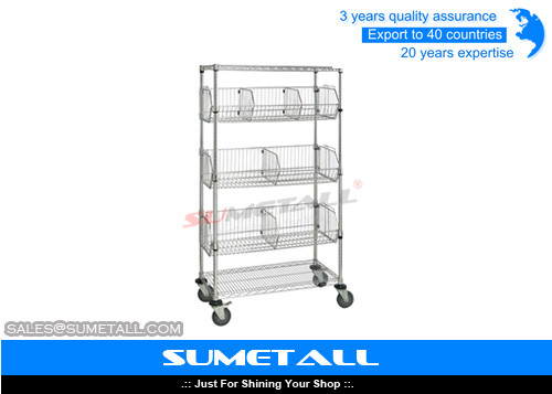 Buy Industrial Metal Rolling Wire Shelves / Chrome Shelving Racks With Wheels at wholesale prices