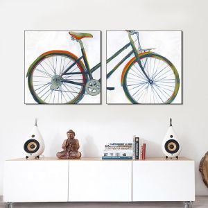 Customized Spray Painting Vintage Bike On Canvas Easy Set Up Living Room