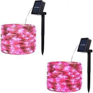 Quality Pink Outdoor 100 LED Solar Copper Wire Lights 10m Solar Powered String Lights for sale
