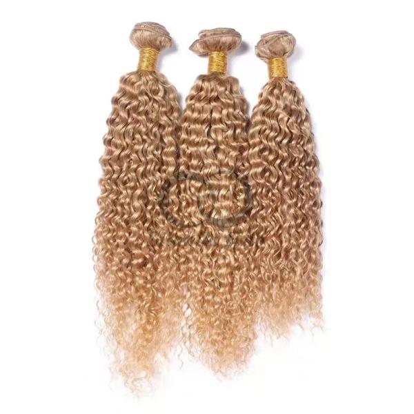#27 Honey Blonde Kinky Curly Remy Human Hair Bundles Sew In Weave Bundles Brazilian Bundle Deals
