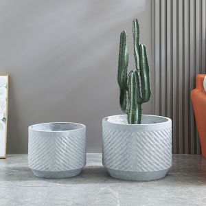 Frost Resistant Patio Fiber Clay Planters Round Shape