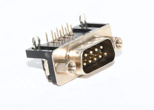 DR 90° D-SUB 9P Small Electrical Connectors Male To PCB For RS232 Extension