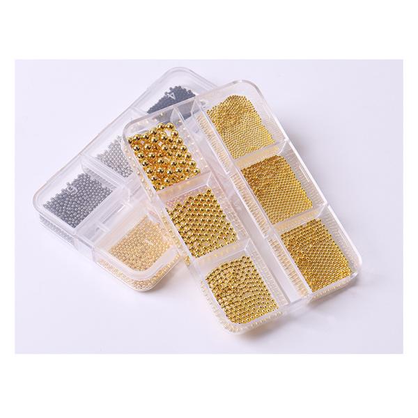 Wholesale 6 Grid Mixed Metal Round Bead nail charms in bulk Small Steel Balls 3d Nail Art Decorations Caviar Bead