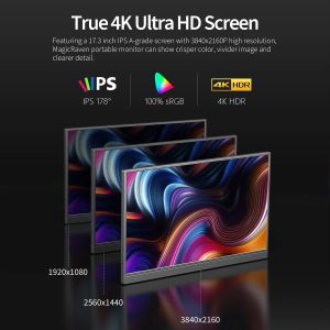 UHD IPS 4K Usb C Tablet External Display Portable Monitor Screen 17.3 Inch