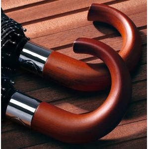 22" 3 Folding Pongee Fabric Wooden Handle Umbrella