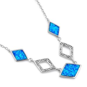 925 With Sterling Silver Greek Bule Opal Meander Diamond Necklace real Opal