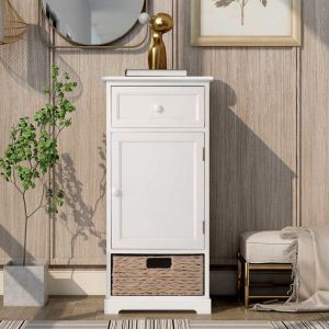 White Vintage 12.5lbs 33”H Livingroom End TableWith Basket Accent Style