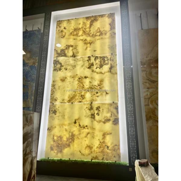 Interior Home Wall Paneling Decor with Modern Backlit Onyx Marble TV Background Panel