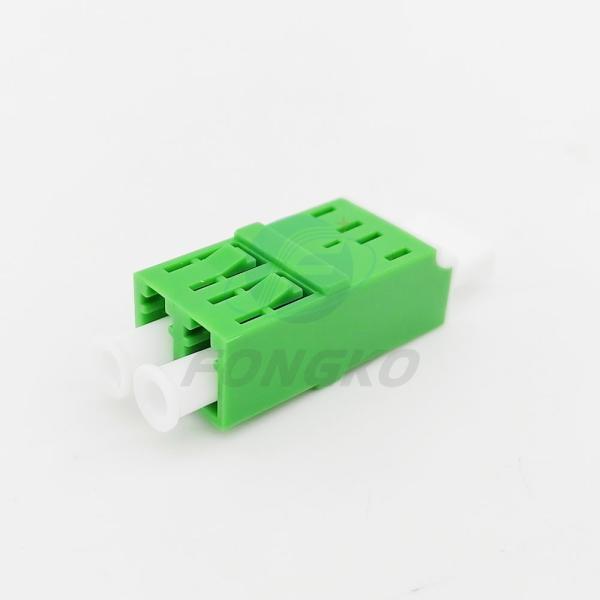 LC APC Duplex Plastic Buckle Optic Fiber Adapter With Metal Shrapnel Flangeless
