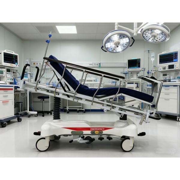 Buy Premium Hydraulic Hospital Stretcher with Fifth Wheel Steering & Collapsible Rails at wholesale prices
