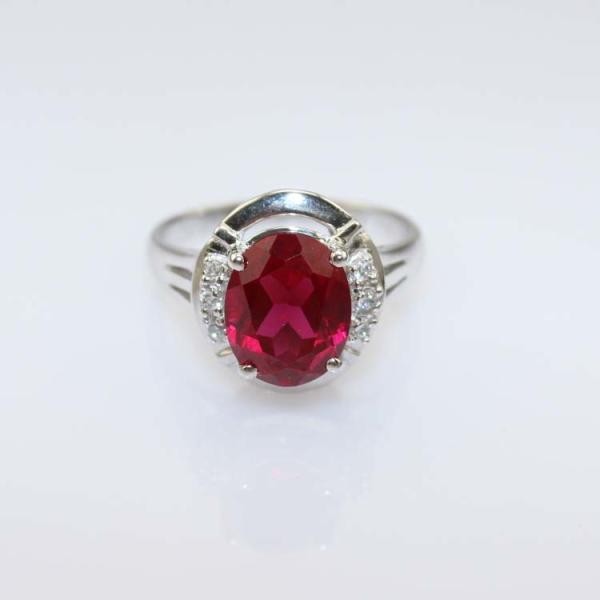 White Gold Plated 925 Silver Jewelry 8mmx10mm Oval Pink Cubic Zircon Ring(R0076)